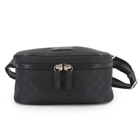 GUCCI Handbags - Gucci GG Nylon Crossbody Bag, Black Leather with Silver Hardware, 449182